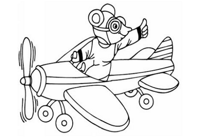Раскраска для детей - Мышонок в самолете
