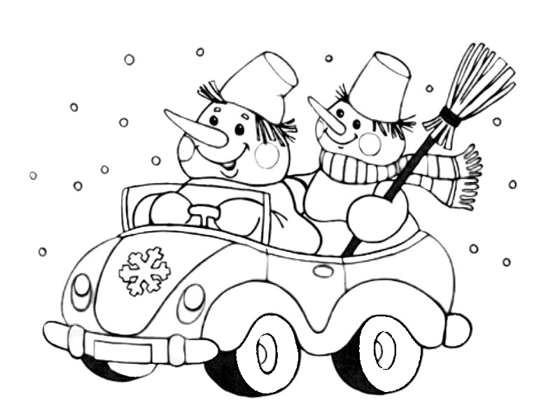 Раскраска для детей - Весёлые снеговики