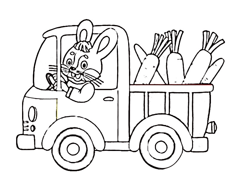 Раскраска для детей - Зайчик в грузовичке