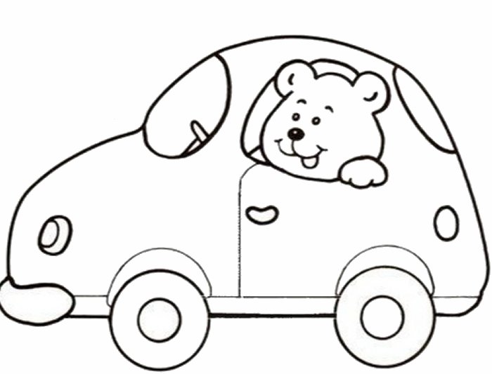 Раскраска для детей - Медвежонок в автомобиле