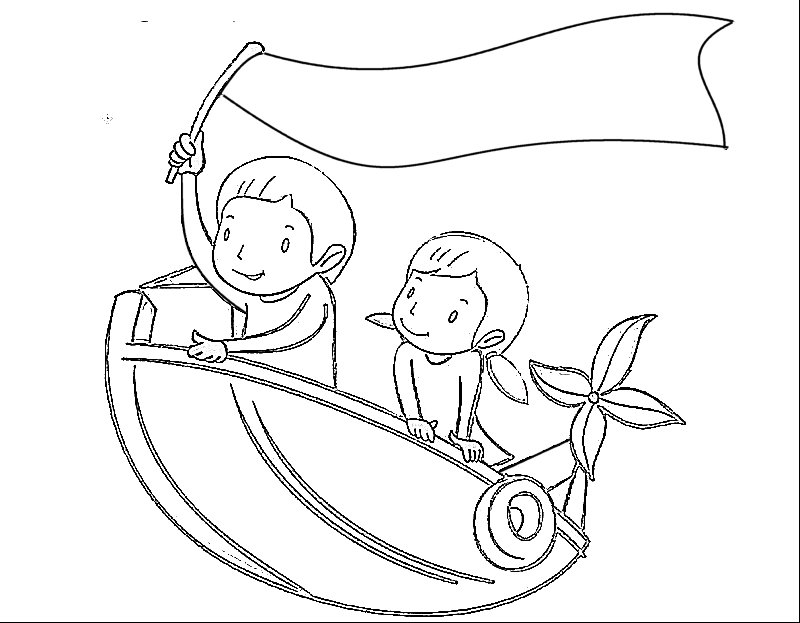 Раскраска для детей - Дети в лодке