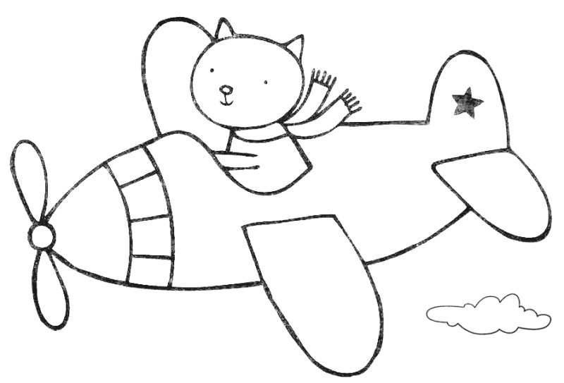 Раскраска для детей - Котёнок в самолёте