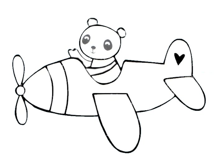 Раскраска для детей - Панда в самолёте